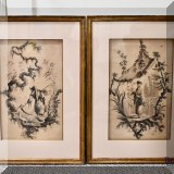 A13. Set of 2 Asian etchings. 24&rdquo;d x17&rdquo;w 